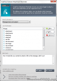 CodeTwo Outlook Attachment Reminder screenshot